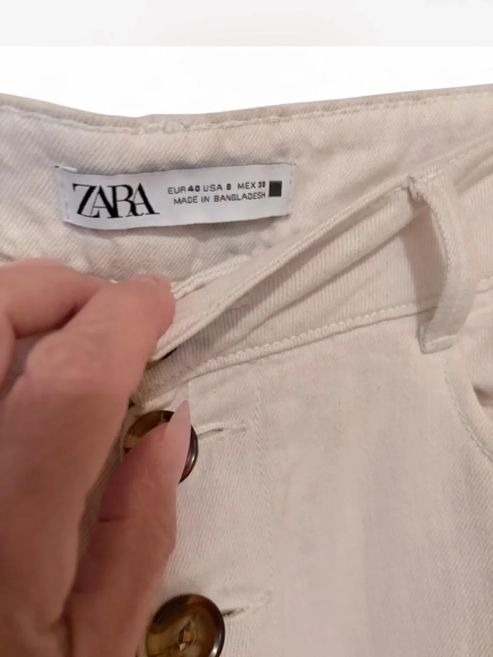 ZARA High-Rise Wide Leg Button-Fly Pants in Light Beige